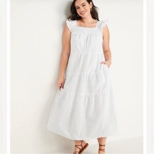 Old Navy White Sleeveless Sundress with Square Neck smocked Large NEW